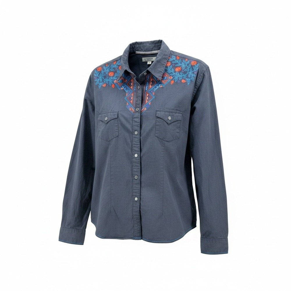 Panhandle Rough Stock Womens XL Embroidered Western Snap Front Roll Tab Shirt